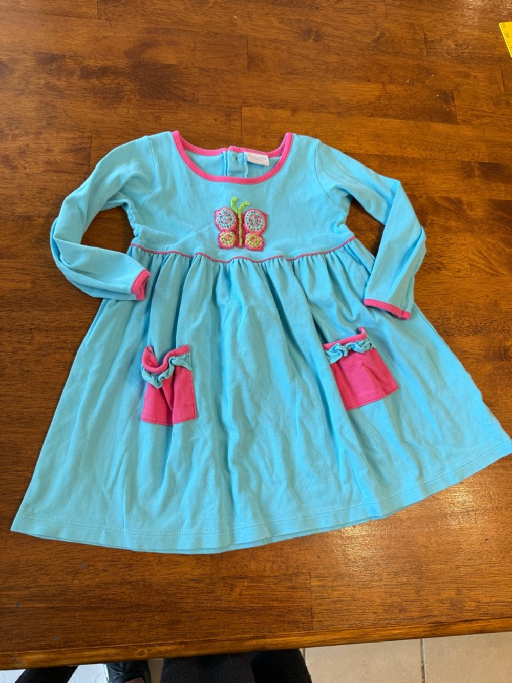 Squiggles by Charlie Blue Cotton Butterfly Applique Pocket Popover Dress 4/5